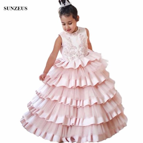 

luxury ball gowns ruffles flower girl dress appliques tank satin tulle long children party gowns pincess wear flg031, Red;yellow