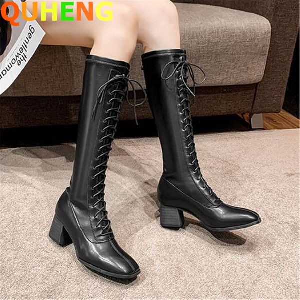 

boots 2021 autumn women long stretch knight cross straps high riding zapatos de mujer tenis feminino, Black