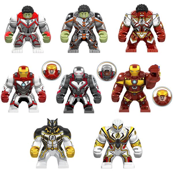 

large super hero toy action figure with quantum shirt avengers iron man hulk black pather war machine spider man building block brick
