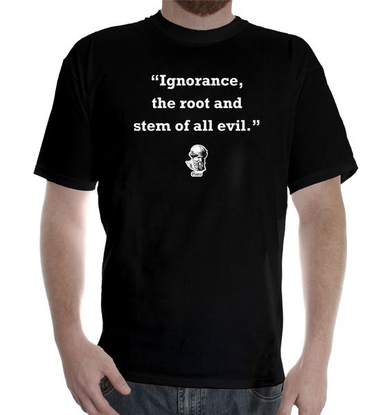 

new mens colors short sleeve cotton t shirt plato quote ignorance t-shirt fashion t-shirts slim fit o-neck