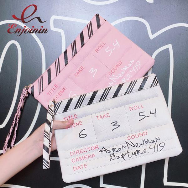 

fashionable pink & white pu leather envelope clutch movie theater clutch large capacity wallet girl's tote bag pouch boslas