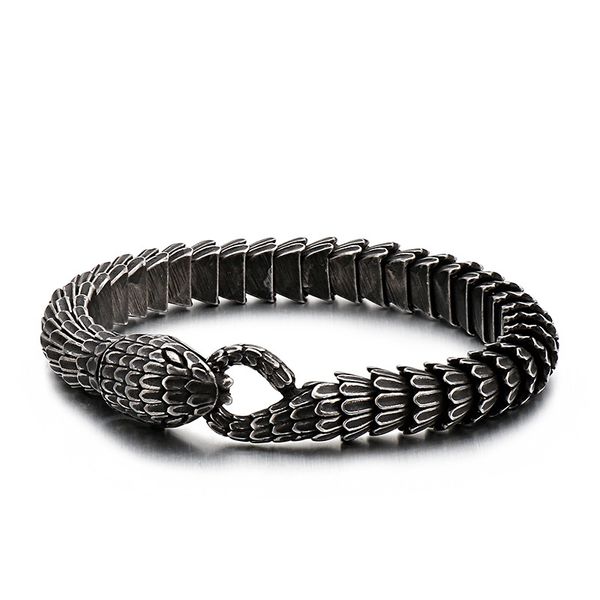 

european and american fashion jewelry stainless steel cross-border creative personality snake bracelet men's titanium steel jewelry, Black
