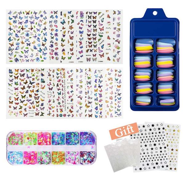 

nail art kits butterfly decoration set 3d laser holography sticker colourful mix false nails manicure kit