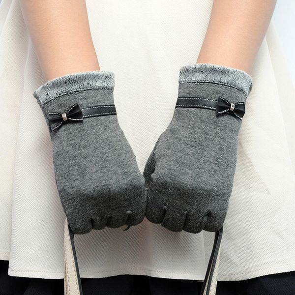 

1 pair fashion autumn winter gloves for women suede warm comfortable mittens with bow plus velvet thick ladies gloves 8c1181, Blue;gray