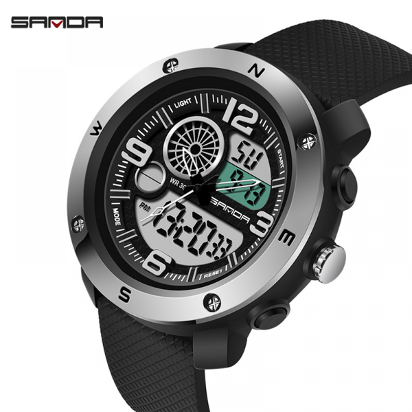 

sanda new watch men fashion trend youth eaterproof luminous chronograph sport watch mineral strengthened glass mirror wristwatch, Slivery;brown