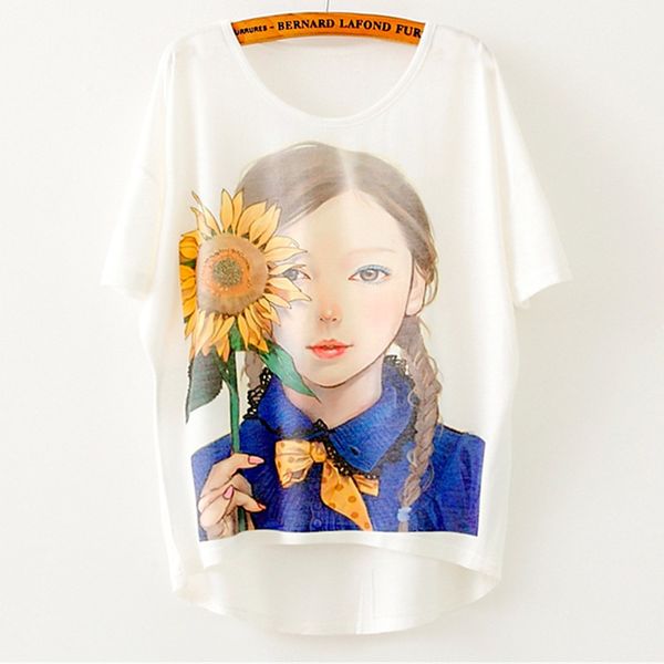 

women's t-shirt 2021 selling big girls female clothes summer casual short sleeve loose size tees print cotton for woman, White