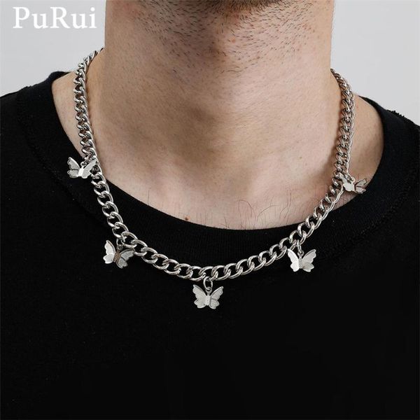 

purui cuban chain butterfly necklace for women minilist gothic men butterfly tassel rock choker necklace lovers fashion collar, Silver