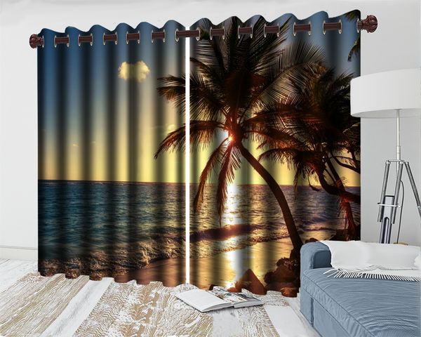 

3d modern bedroom 3d curtain window beautiful coconut seaside scenery romantic landscape modern decoration 3d blackout curtains