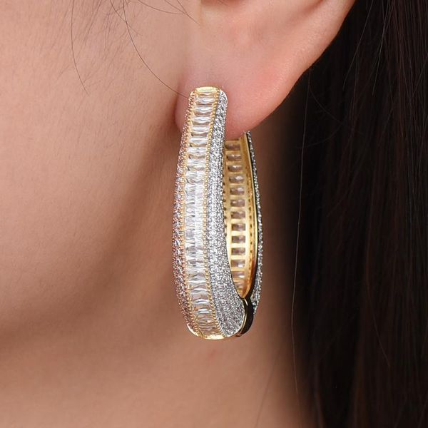

missvikki trendy full micro paved cubic zircon hoop earring fashion jewelry for bridal wedding party accessories quality, Golden