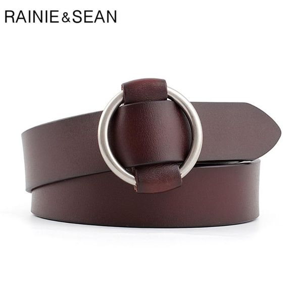 

rainie sean women belt genuine leather no hole ladies waist belt for jeans solid brown for women female cowskin accessories, Black;brown
