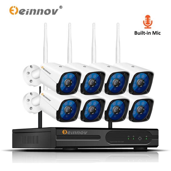 

einnov 8ch security camera system wireless with recording cctv 1080p video surveillance kit ip nvr wifi camara set audio record