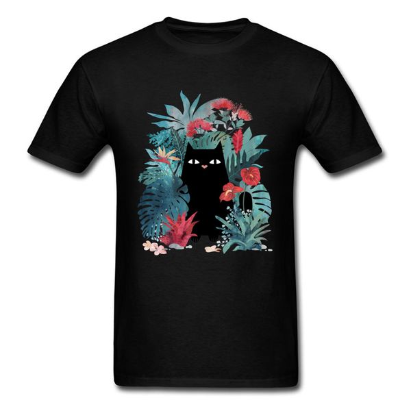 

new coming 2018 cartoon cat t-shirt men floral grey short sleeve tee shirts cotton fabric plus size style