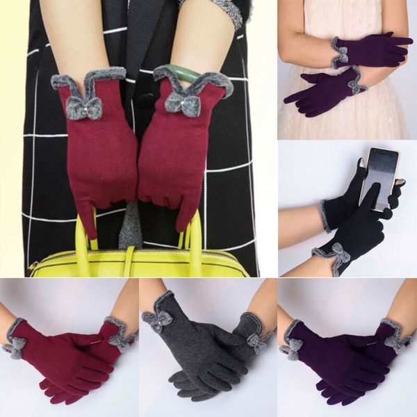 

five fingers gloves 2021 winter warm thick soft cashmere touch screen fleece for women ladies, Blue;gray