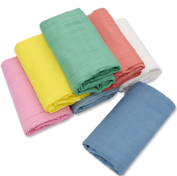 Bebê Muslin Sólidos Swaddle Cobertores recém-nascido toalhas de banho infantil Swadding Muslin gavetas Wraps Praça Bamboo Cobertor Sólidos Robes LSK1313