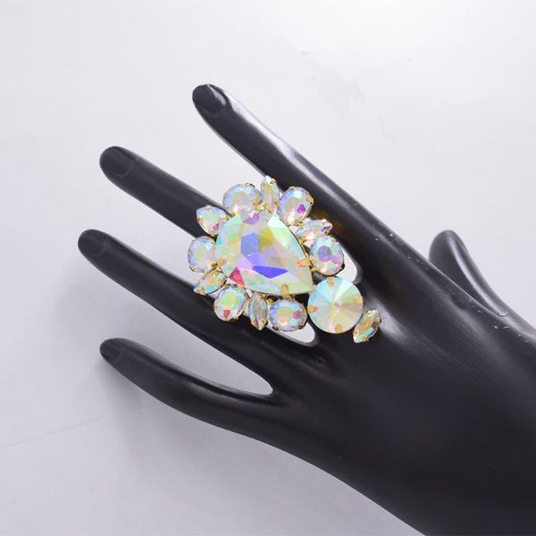 

party favor crystal ab big size luxury gold wedding band ring for women gift ladies rhinestone rings wholesale lots bulk jewelry