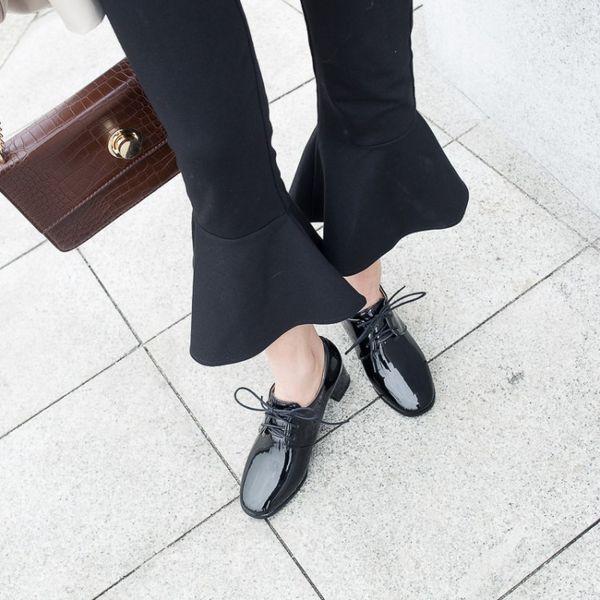 

oversized ladies high heels women shoes woman pumps high heel tie, casual fashion, rough heel retro shoes, Black