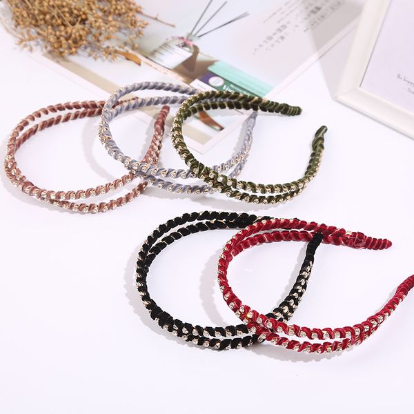 

hair accessories fashion velvet twinned thin bezel hairband many crystals inlaied headband solid color for women gift hoop