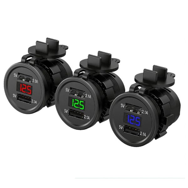 

car dual usb charger socket adapter led display with dust cover power socket car motorcycle (output 5v2.1a / input 12v24v)