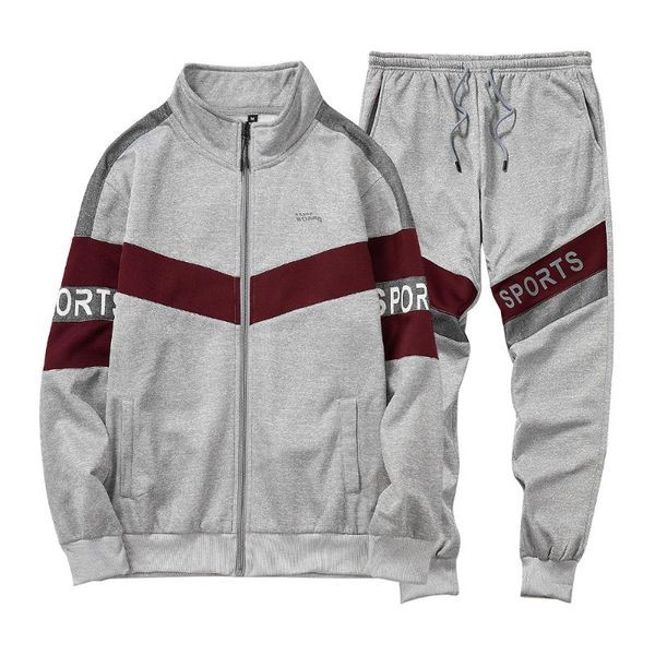 

2020 eu size casual mens sets sportswear fitness fleece patchwork zipper men tracksuits autumn winter man jackets + pants, Gray