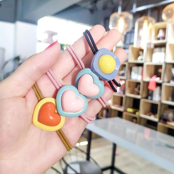 

sweet heart hair rubber bands for baby girls cute elegant hair band for women simple korean style accessories ladies, Slivery;white