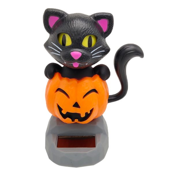 

cartoon solar powered pumpkin cat action figure - dancing swing figurine model kids educational toy halloween car desk decor