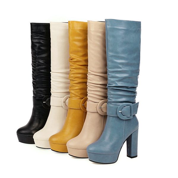

women's boots autumn boots-women zipper booties ladies shoes winter footwear platform round toe thigh high heels, Black