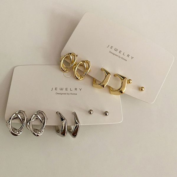 

hoop & huggie korea 2021 irregular earrings female simple metal gold silver color geometric set halloween women party prom jewelery, Golden;silver