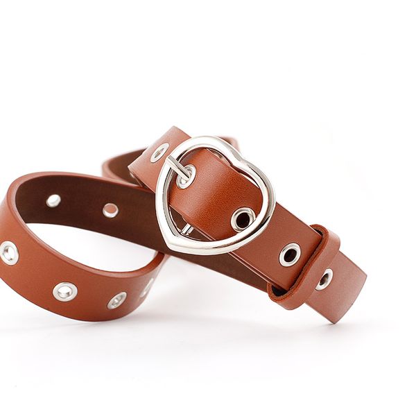 

dihope female leather belt women metal buckle stylish ladies vintage heart buckle leisure leather belt trouser accessories, Black;brown