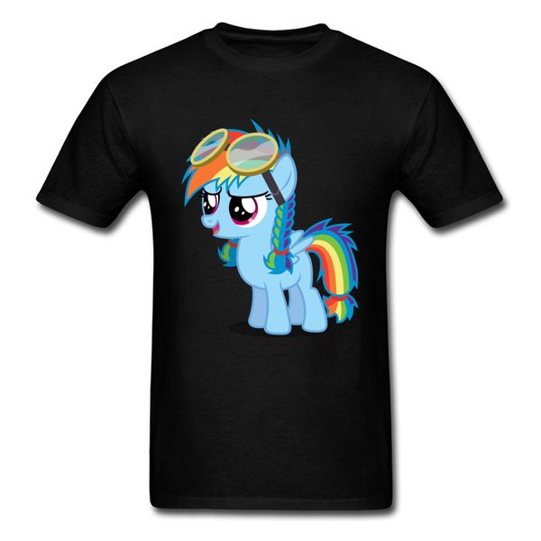 

trendy rainbow tail horse funny & tees fashion men's black t-shirt 100% cotton fabric summer casual clothing 3xl