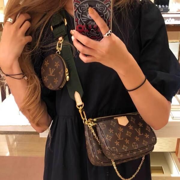 

3-piece set women chain bags luxury womens handbag bags fashion women shoulder bags with coin purse 77 lv louis vuitton, Golden;silver