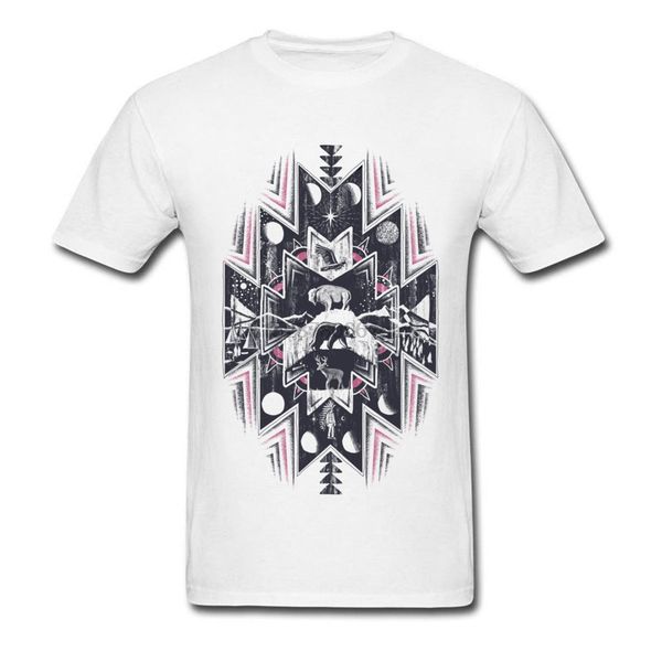 

100% cotton mens t-shirts slim fit tshirt england style white t shirt plaid geometric forest animals deer print clothes vintage