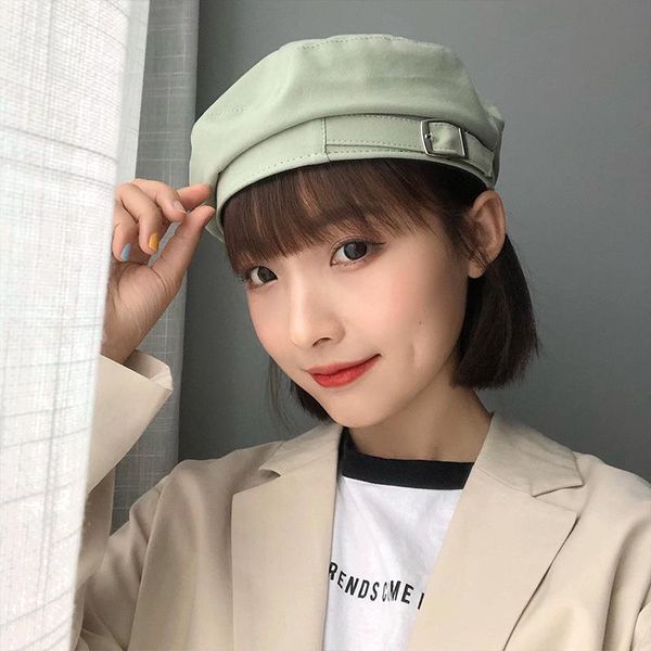 

хлопок берет женщин шлемов девушки vintage исполнитель painter hat solid color зима осень пояса bucket восьмиугольная cap adjust, Blue;gray