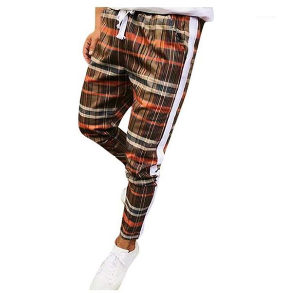 

pants casual patchwork man pencil pants high street fashion slim men trousers m-3xl plaid mens designer, Black