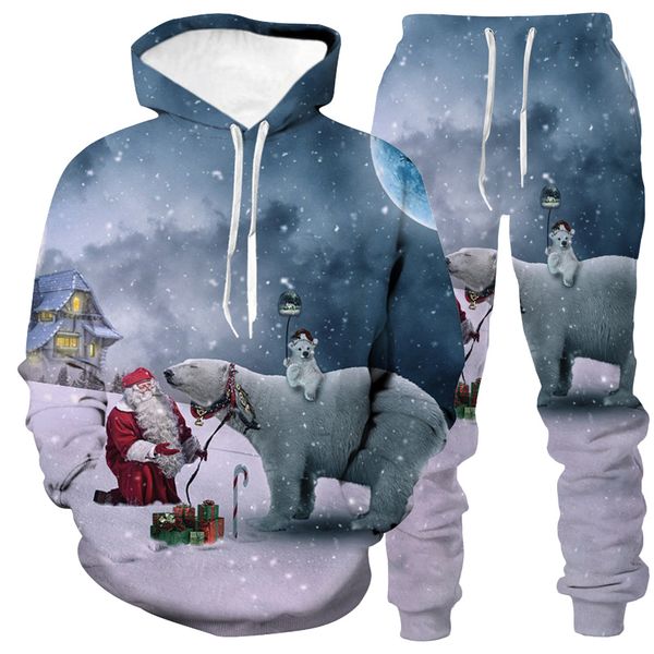 

3d балахон случайного костюм рождество hoodie печать с длинным рукавом брюки 02, Gray