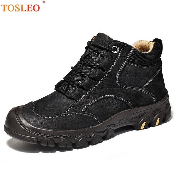 

boots 38-46 genuine leather men big size winter shoes fur quality, Black