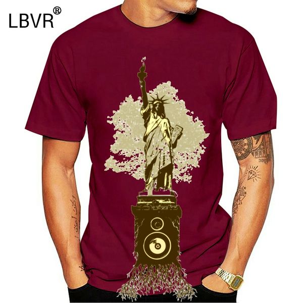 

sound of om 2018 men white t-shirt statue of liberty vintage painting male o-neck 100% cotton t shirt wholesale