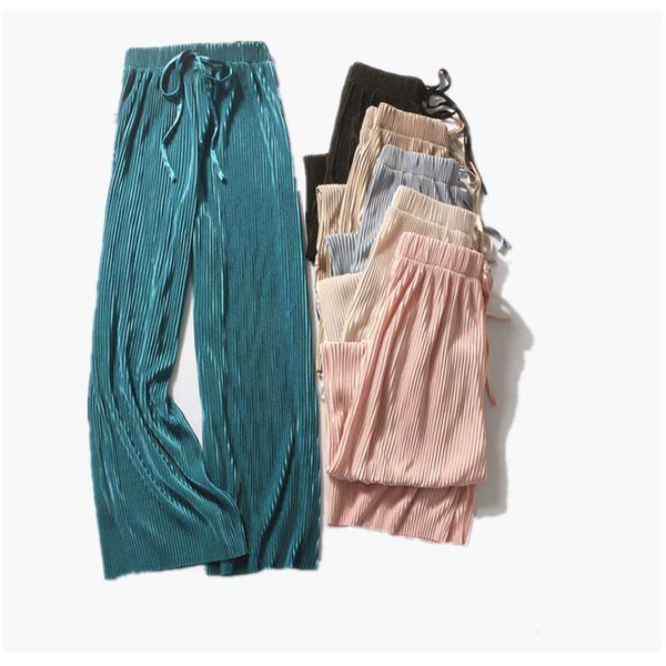 

women's pants & capris 1118 wide leg for women casual elastic high waist fashion loose long pleated pant trousers femme, Black;white