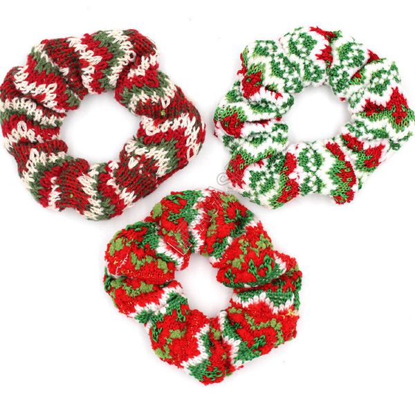 

woolen knitting scrunchies women christmas hair band xmas red green striped scrunchy elastic hair rope ponytail hair tie holder gifts d91707, Slivery;white