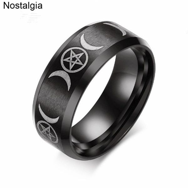 

triple moon goddess wicca witchcraft titanium moon signet ring men black punk stainless steel jewelry gift for women, Golden;silver