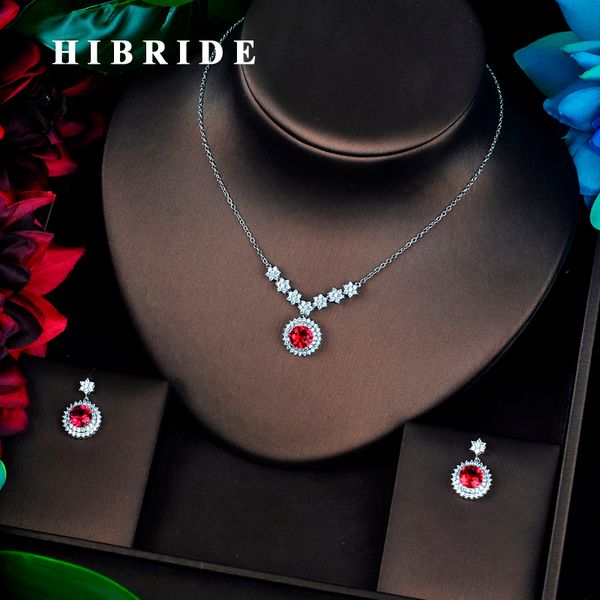 

hibride новая мода круглой формы красный куб циркон bridal комплекты ювелирных изделий свадебные аксессуары ювелирные изделия оптовая цена n, Silver