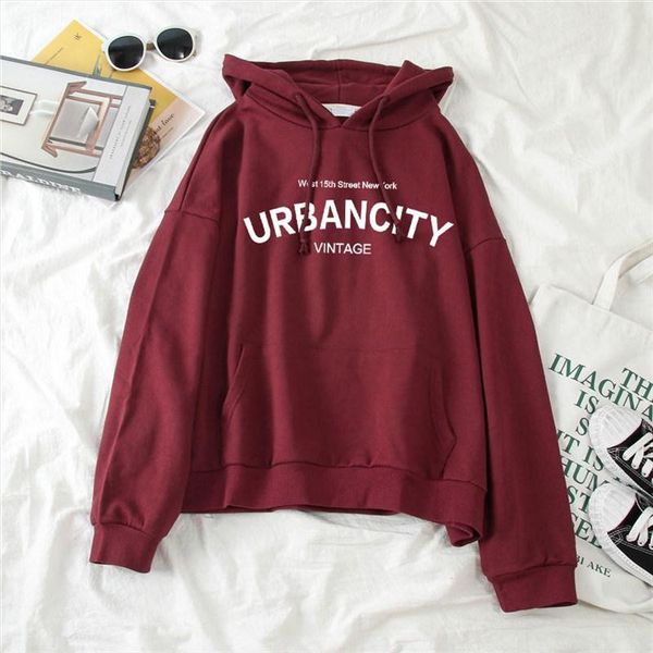 

womens autumn and winter new plus velvet hooded sweatshirt womens letter printing loose student wild sweatshirt women, Black