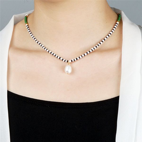

chokers fashion bohemia style polymer clay necklace soft pottery choker colorful surfer pearl beads collar handmade boho femme jewelry, Golden;silver