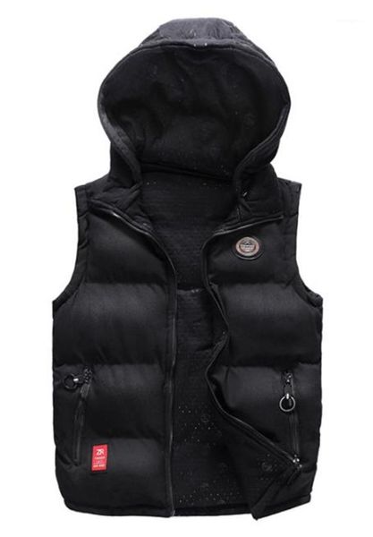 

casual zipper pockets males clothing stripe panelled mens designer vests fashion loose zipper mens hooded cotton vests, Black;white