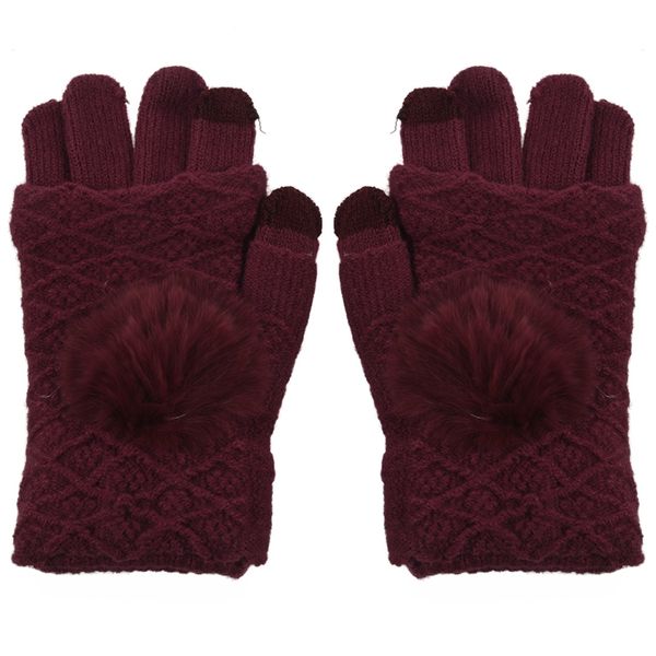 

finger knitted touch screen gloves thicken and warm in winter jujube red, Blue;gray