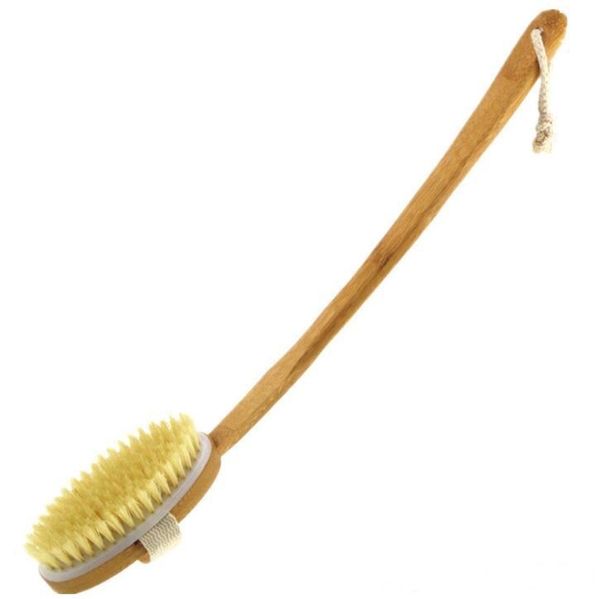 

19 inches long detachable bamboo handle natural bristles body bath brushes for shower back brush spa massage
