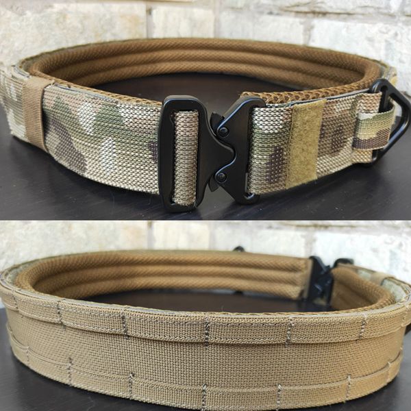 

waist support 2 inch tactical molle belt army fighter men combat quick release buckle double layer in 1 battle, Black;gray