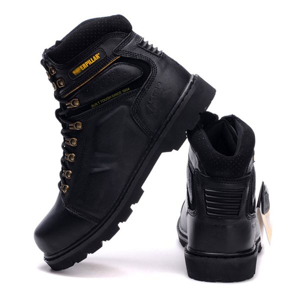 

2020 new spring and autumn first layer boots mens round head lace up motorcycle shoes waterproof worker boot outdoor boot, Black