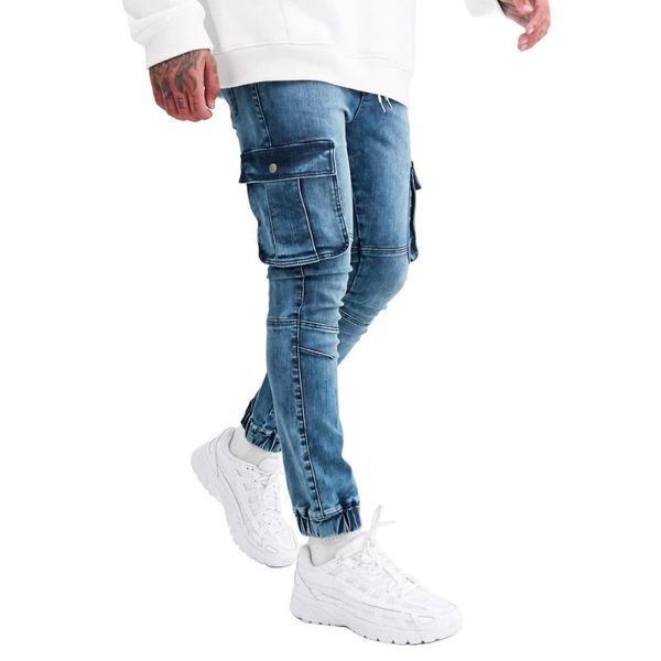 

men's cargo joggers fashion skinny stretch casual jeans, Blue
