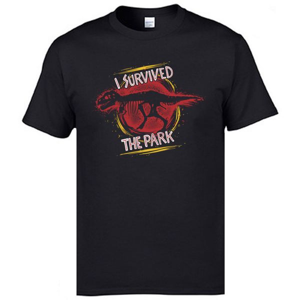 

dinosaur skeleton jurassic park t-shirts i survived the park thanksgiving day all cotton o-neck men's shirt oversized