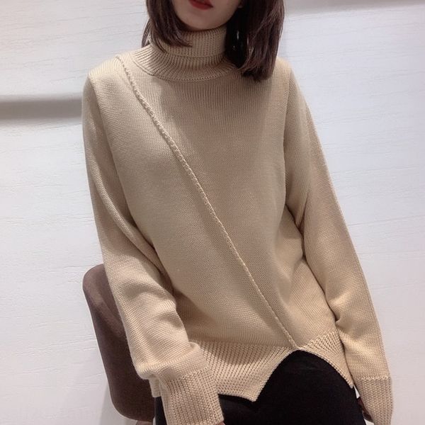 

caiyi 2020 new korean style east gate irregular warm sweater turtleneck thickened warm base sweater for women na6bg, White;black